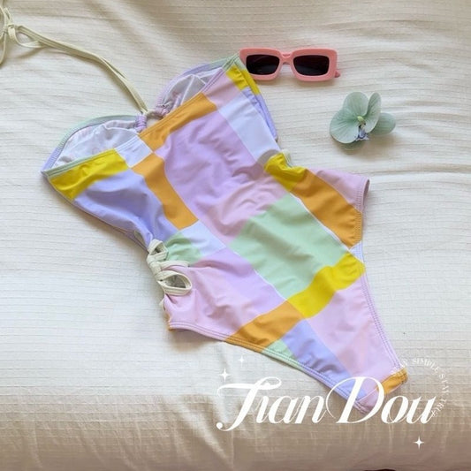 freedombeauty|[Rainbow Bubbles] Summer High-Quality Sexy Hollow-Out Floral One-Piece Swimsuit Bikini Dopamine Pure Desire