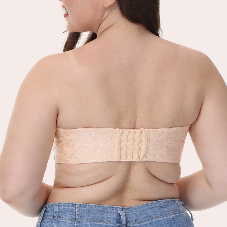 Freedombeauty | Jacquard Seamless Strapless Push up Anti-Slip plus Size Bra Big Chest Small Breast Holding Tube Top Underwear for Women