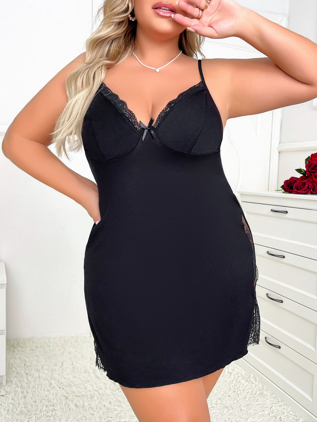 Freedombeauty | European and American Ladies Pajamas plus Size Sexy Lingerie Plussize Deep V Suspender Skirt plus Size