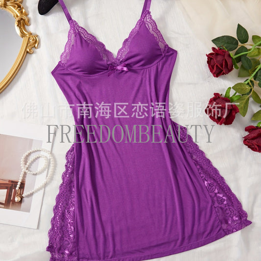 Freedombeauty | Charm Temptation Fashion Pure Desire Style Cute Lace Stitching Sexy Stretch Women's Pajamas Nightdress