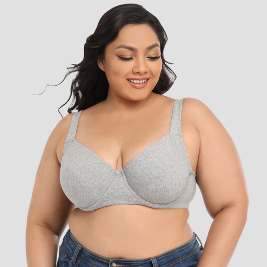 Freedombeauty | 2021 New Ultra-Thin Fine Cotton Boutique Wide Shoulder with Steel Ring plus Size Bra European and American Printed Underwear