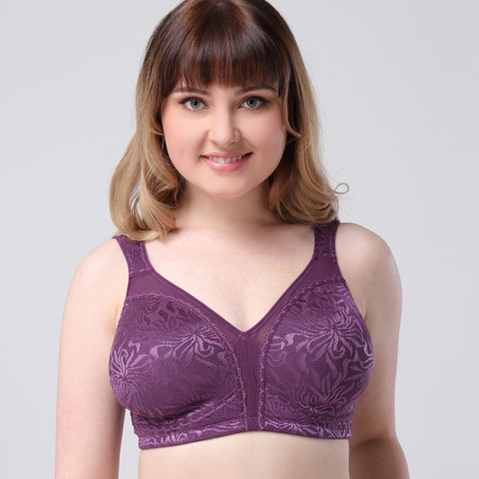Freedombeauty | 2023 Boutique High-End New Embroidery Full Cup plus Size Bra Ultra-Thin Wireless Anti-Steel Support European and American Underwear for Women