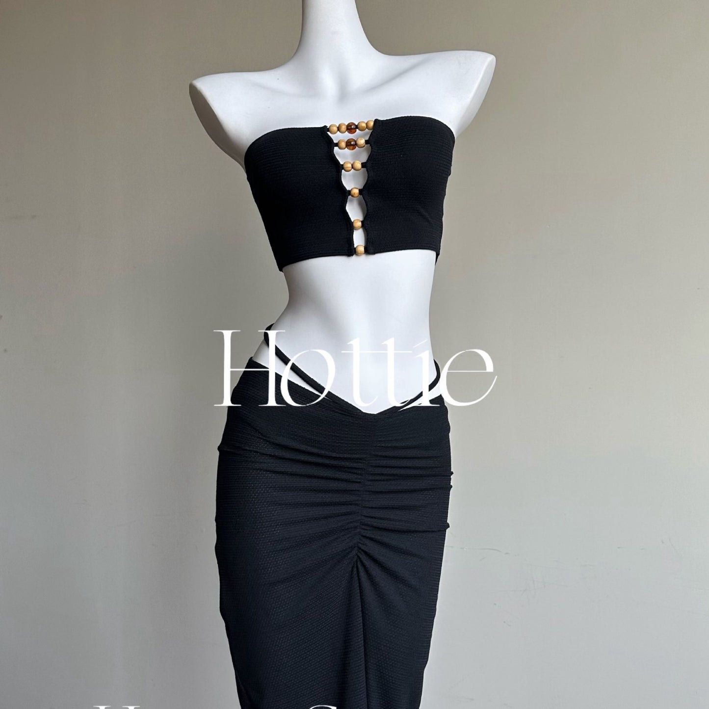 freedombeauty|New Chinese Style Beaded Strapless Two-Piece Long Skirt Bikini Three-Piece Set Sexy Hot Girl Slimming Beach Spa Swimsuit