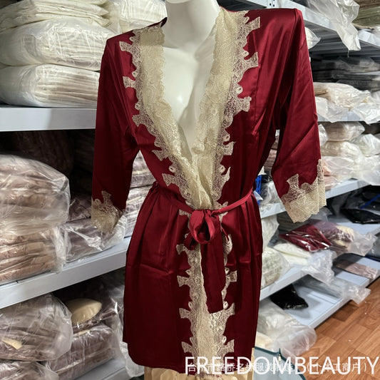 FREEDOMBEAUTY | 7019 nightgown women's summer sexy pajamas women's seduction bud silk loungewear, nightgown bathrobe bridal robe