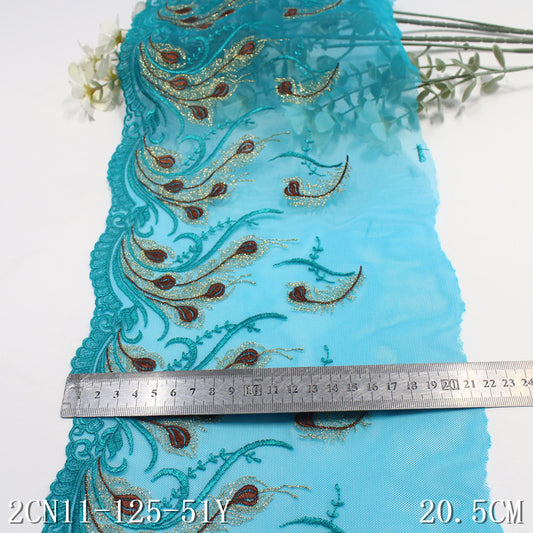 Freedombeauty | Blue Unilateral Gold Thread Chinese Phoenix Tail Embroidery Lace Clothing Curtains 20cm Lace Accessories