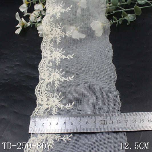 freedombeauty|Single Side Beige French Style Small Flower Cotton Embroidery Lace Trim 12cm Clothing Home Textile Lace Trim Accessories