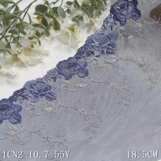 Freedombeauty | Dark Blue Mesh Single Side Two-Color Flower Embroidery Lace Clothing Sofa Cushion Lace Accessories