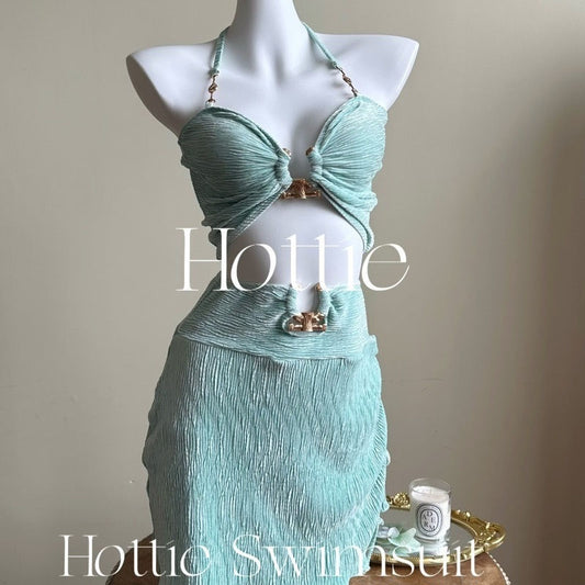 freedombeauty|[Mint Mambo] Spring Summer New Three-Piece Swimsuit Set, Slimming and Covering, Hot Spring Beach Vacation Pure Desire Style