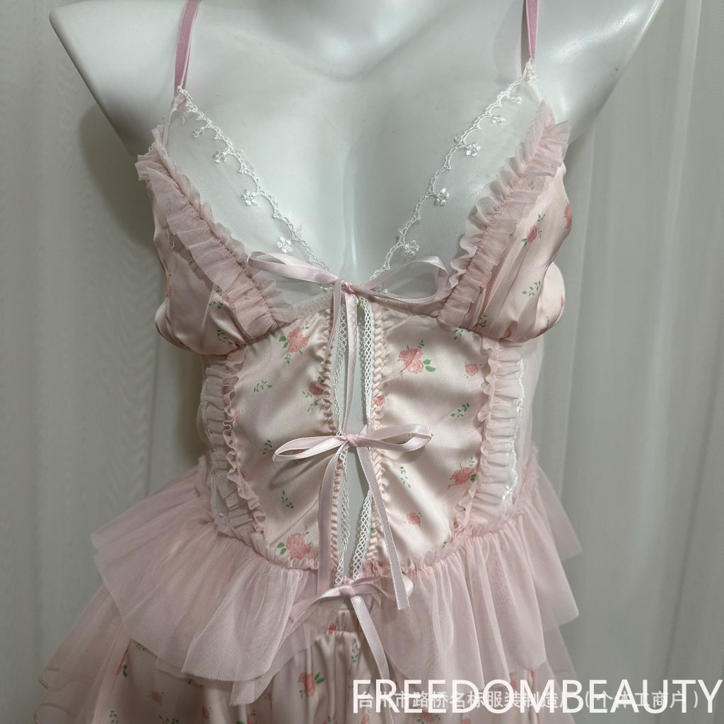 FREEDOMBEAUTY | 7118 suspender shorts summer new sweet loungewear pure desire simple suspender shorts pajama set
