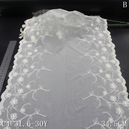 freedombeauty|White Double-Sided Floral Silky Mesh Elastic Embroidery Curtain Sofa Cushion Lace Trim DIY Accessories