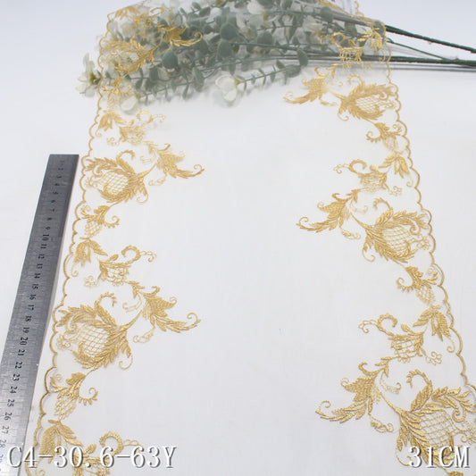 freedombeauty|White Mesh Double-Sided Vintage Flower Embroidery Trim Curtain Sofa Cushion Lace Trim DIY Accessories