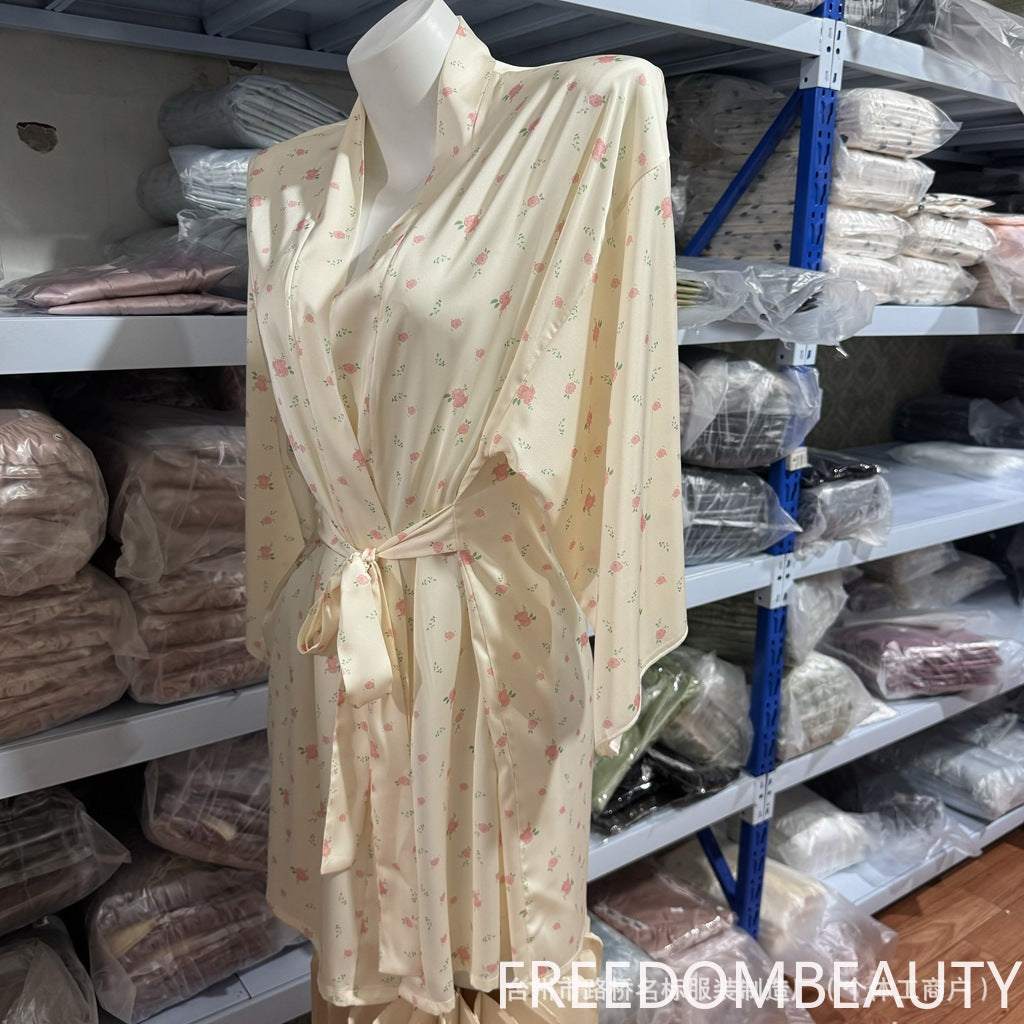 FREEDOMBEAUTY | 7105 new pajamas women's Korean gentle small floral simple and comfortable nightgown casual loungewear