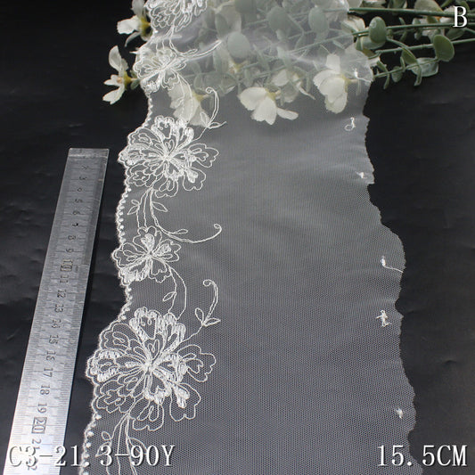 freedombeauty|Two-Color Single-Sided Vintage Floral Lightweight Stretch Embroidery 15cm Clothing Home Textile Lace Trim Accessories