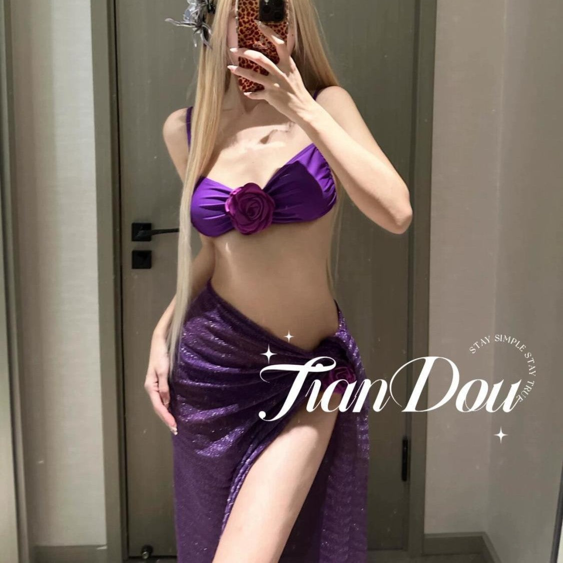 freedombeauty|[Rosemary] High-end Purple Brightening Hot Spring Swimwear Bikini Three-piece Set for Women