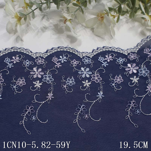 Freedombeauty | Blue Chiffon Unilateral Polyester Thread Small Flower Embroidery Lace DIY Curtain Sofa Cushion Lace Accessories