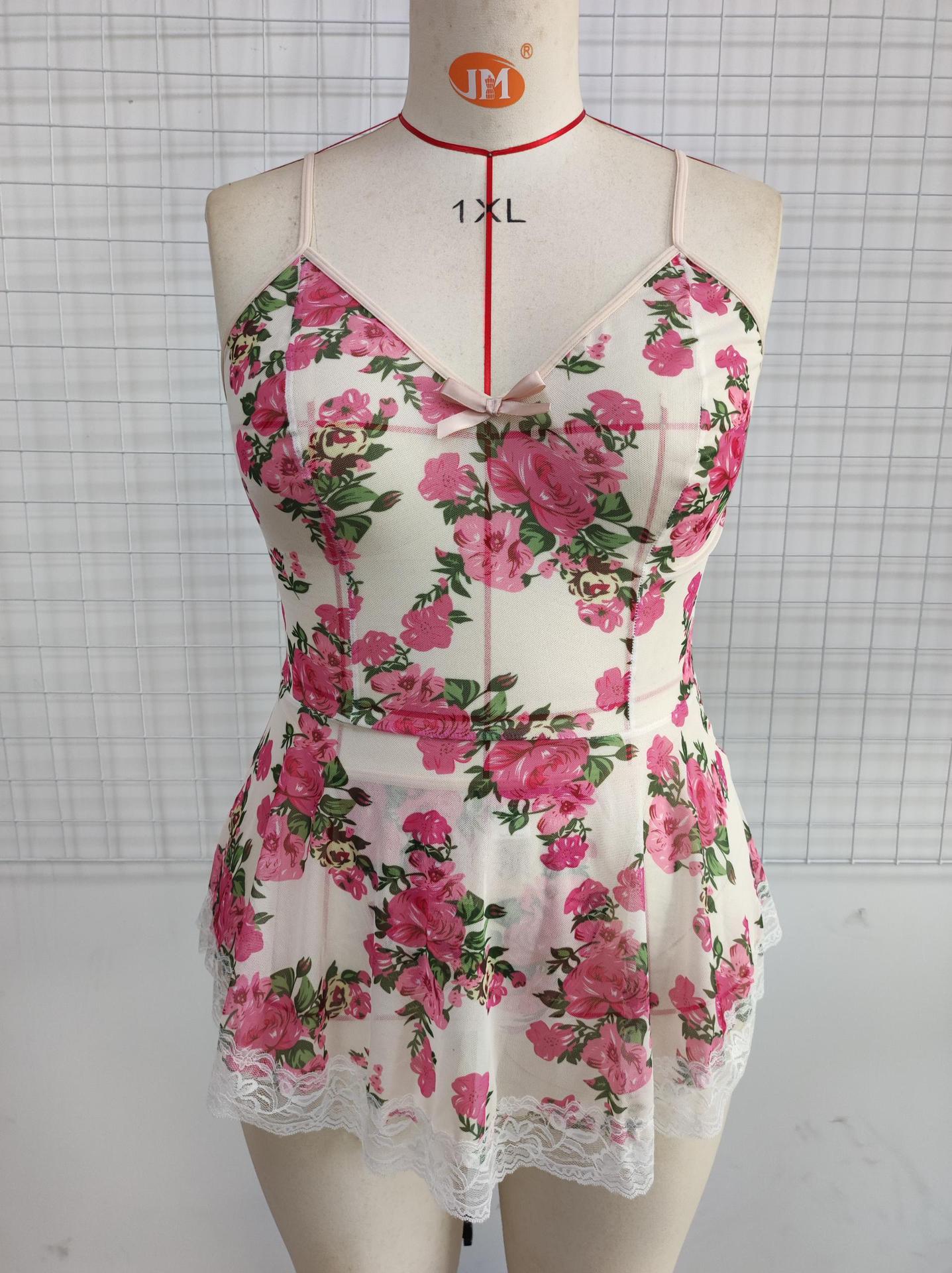 Freedombeauty | European and American Ladies Pajamas plus Size Suspenders Floral Skirt Independent Stand Plussizeplus Size