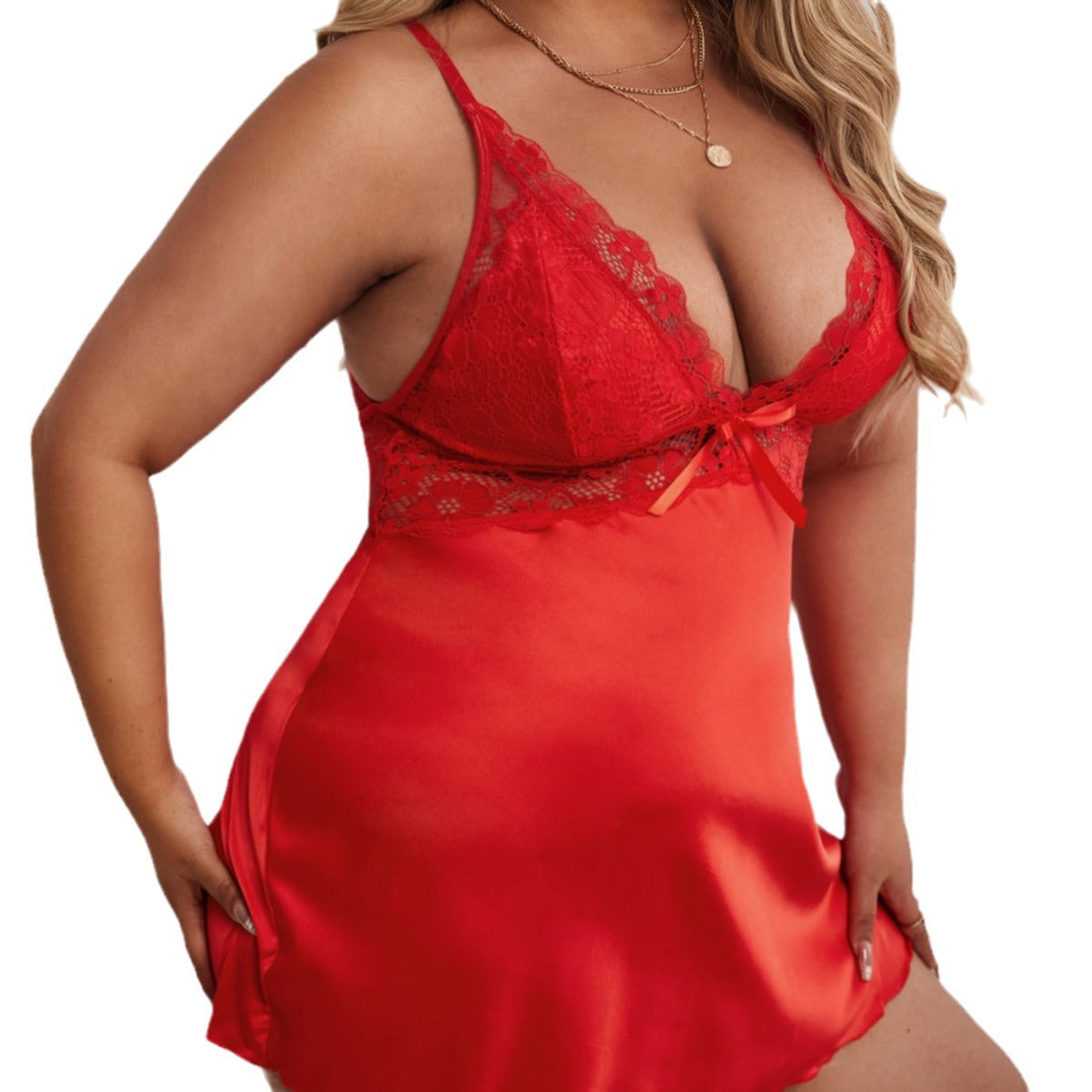 Freedombeauty | High-End Quality European and American Style Pajamas Women's Sexy V-neck Lace Suspenders Pajamas plus Size Sexy Lingerie plus Size