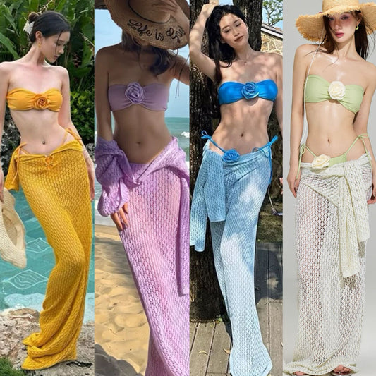 freedombeauty|New Thai Swimsuit Yellow Cover-Up Vacation Long Dress Swimsuit Bikini Photo Shoot Stunning High-End Sense Hot Spring Swimsuit