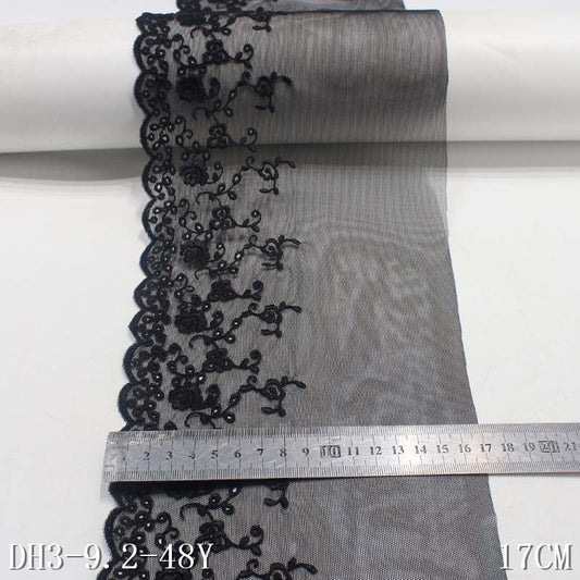 Freedombeauty | Black Single Side Small Flower Embroidery Pattern Lace DIY Handmade Curtain Sofa Cushion Accessories Lace
