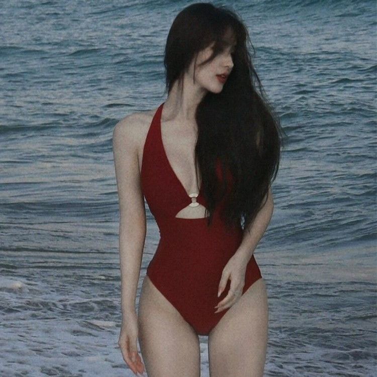 freedombeauty|Red Swimsuit for Small Busts, Gathered Design, Slimming and Concealing, Rose Story Swimsuit for Women, 2024 New Hot Style
