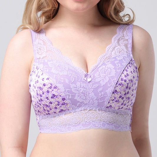 Freedombeauty | 2020 Spring Printed Lace Vest Bra plus Size Small Push up Accessory Breast Push up Bra Women European and American Fat People