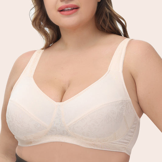 Freedombeauty | Wireless Brushed Pad Wide Shoulder Strap Full Cup plus Size Bra High-End Printing European and American Ultra-Thin Underwear De