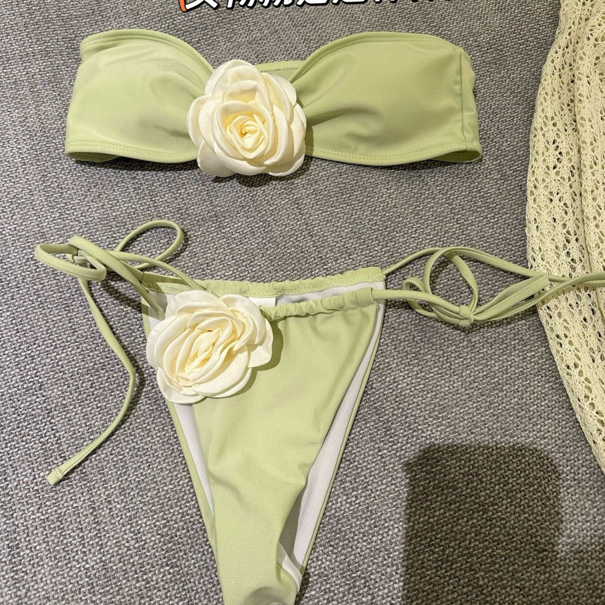 freedombeauty|[Princess Jasmine] Beach Vacation Long Dress Atmosphere Pure Desire Green Grape Green Two-Piece Swimsuit Bikini Sexy Summer