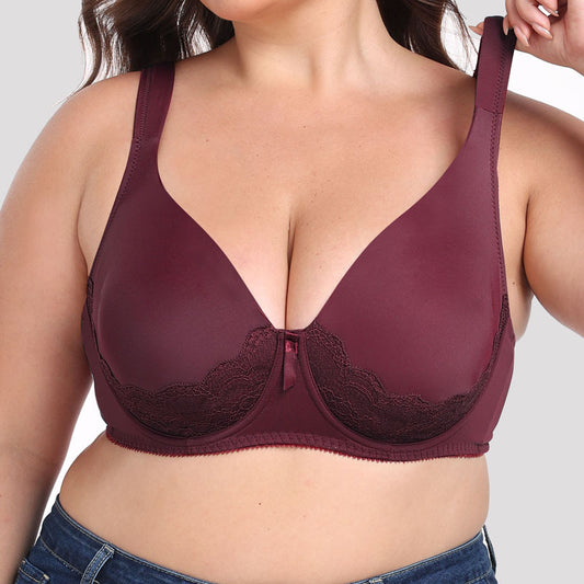 Freedombeauty | Sponge-Free Ultra-Thin European and American Full Cup Wide Shoulder Strap plus Size Bra CD Cup Big Chest Slimming Underwear for Plump Girls