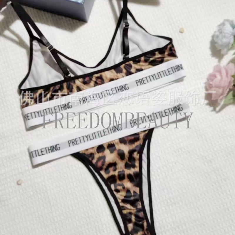 Freedombeauty | Personality Leopard Print Bra Set Pure Desire Ice Silk Girl Triangle Cup Wireless Low Waist Suit