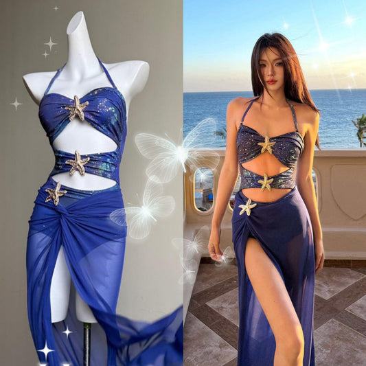 freedombeauty|25 New Style High-End Hollow Sexy One-Piece Swimsuit Two-Piece Vacation Long Dress Bikini Beach Hot Spring Swimsuit