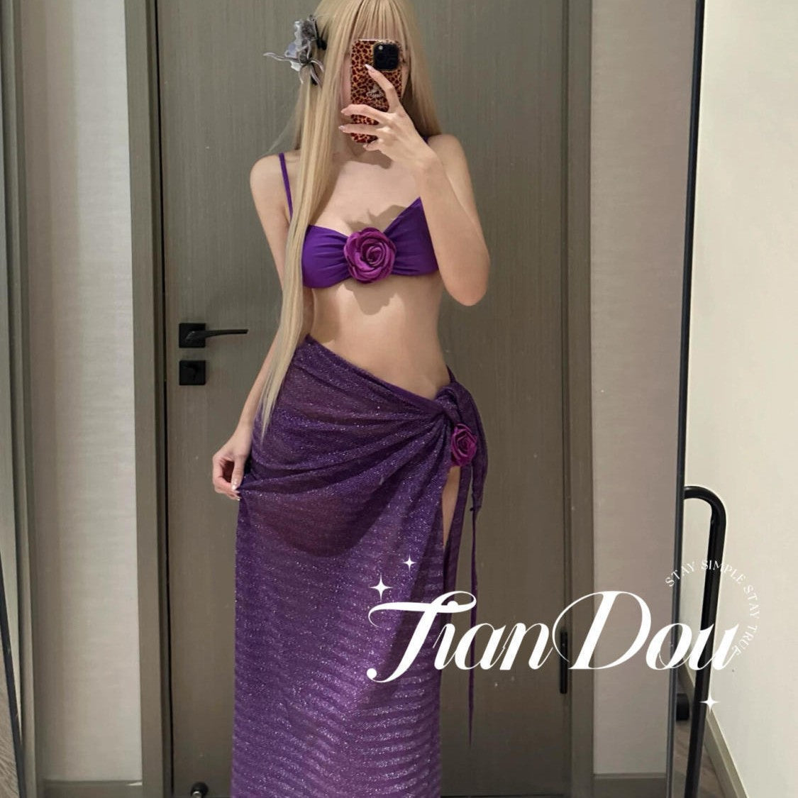 freedombeauty|[Rosemary] High-end Purple Brightening Hot Spring Swimwear Bikini Three-piece Set for Women