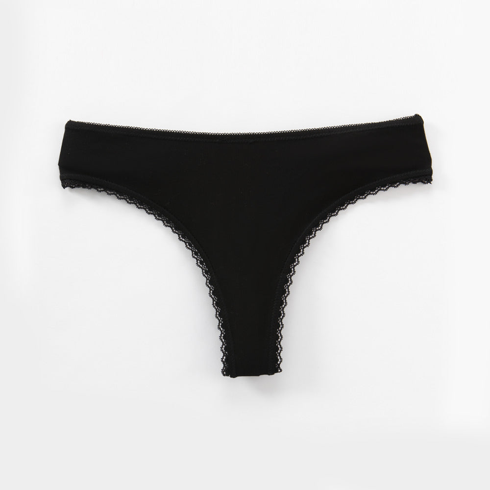 Freedombeauty | Pure Cotton T-Back Women's Sexy Lace Low Waist Briefs European Size Women's Underwear Hot Sale
