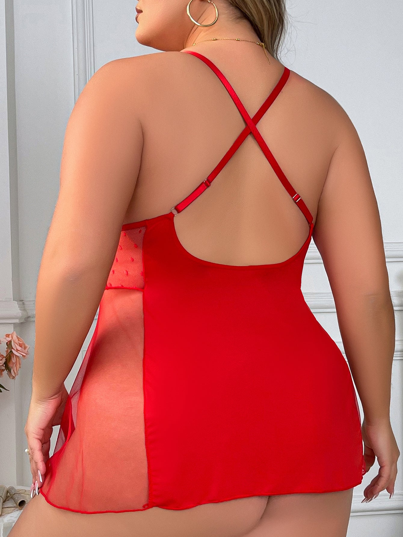 Freedombeauty | plus Size Sexy Lingerie Suspender Skirt European and American Sexy Flirting Sling See-through Dress Backless Dress plus Size