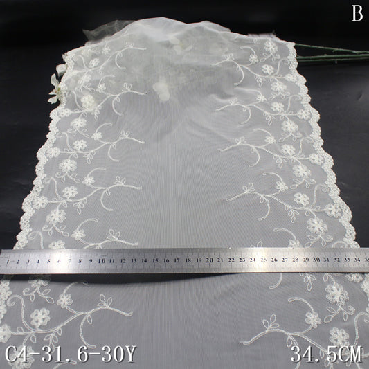freedombeauty|White Double-Sided Floral Silky Mesh Elastic Embroidery Curtain Sofa Cushion Lace Trim DIY Accessories