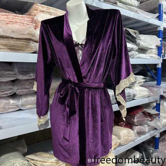 Freedombeauty | 8006 velvet nightgown, Korean velvet nightgown, lace nightgown