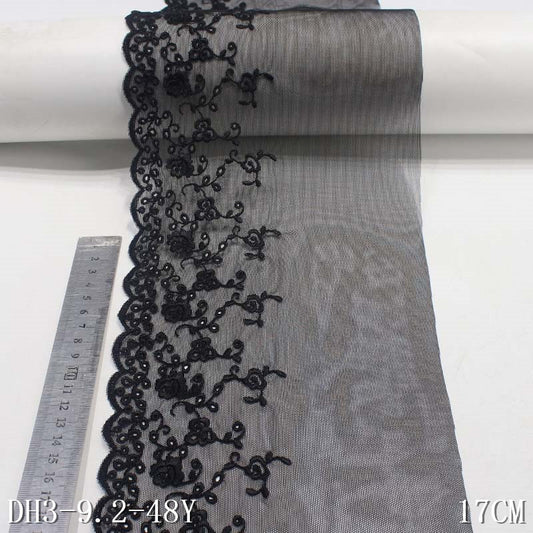 Freedombeauty | Black Single Side Small Flower Embroidery Pattern Lace DIY Handmade Curtain Sofa Cushion Accessories Lace