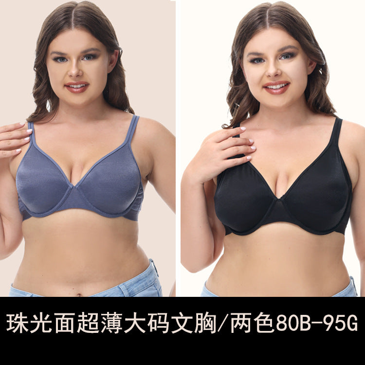 Freedombeauty | Metallic Shiny plus Size Ultra-Thin Bra European and American Underwear Women's Breast Contracting Bra Cdefgh Cup