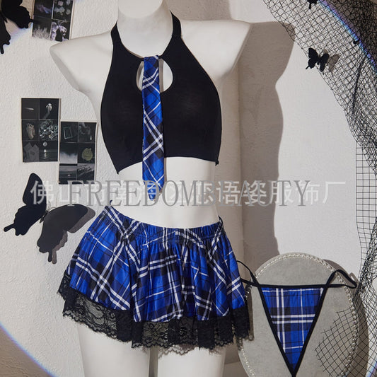 Freedombeauty | Popular Pajamas Home Wear Charming Temptation Women's Underwear Nightdress Plaid Suit