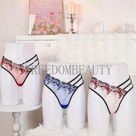 Freedombeauty | Sexy Lace Stitching Elastic Mesh Temptation Pure Desire Style Lady Charm Sexy T-Back Three PCs