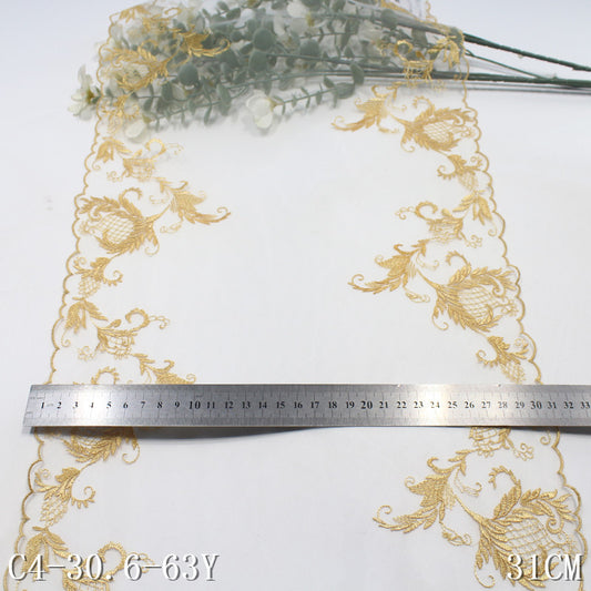 freedombeauty|White Mesh Double-Sided Vintage Flower Embroidery Trim Curtain Sofa Cushion Lace Trim DIY Accessories