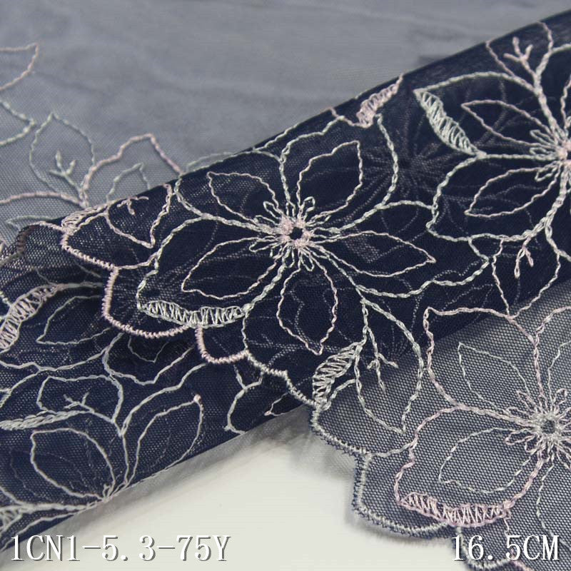 Freedombeauty | Blue Unilateral Polyester Thread Flowers Print Embroidery Lace DIY Curtain Sofa Cushion Lace Accessories