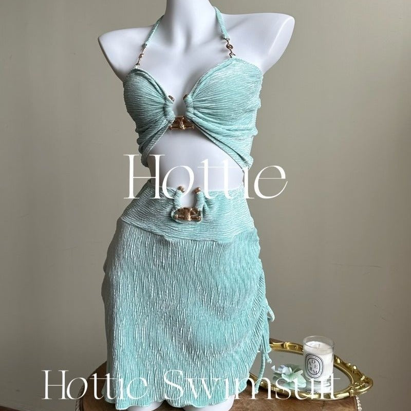 freedombeauty|[Mint Mambo] Spring Summer New Three-Piece Swimsuit Set, Slimming and Covering, Hot Spring Beach Vacation Pure Desire Style