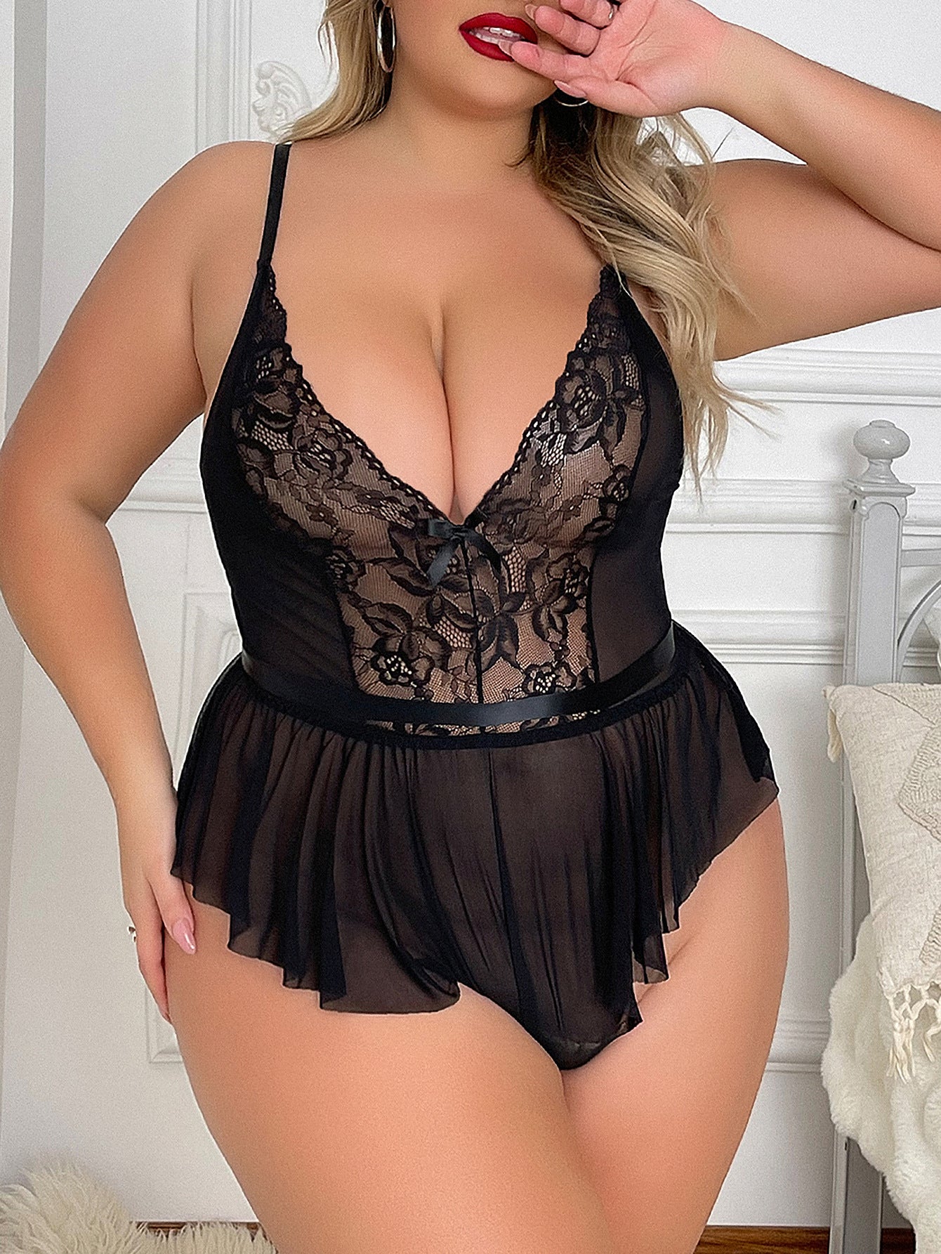 Freedombeauty | European and American Supply New plus Size Sexy Lingerie Lace Seduction Jumpsuit plus Size