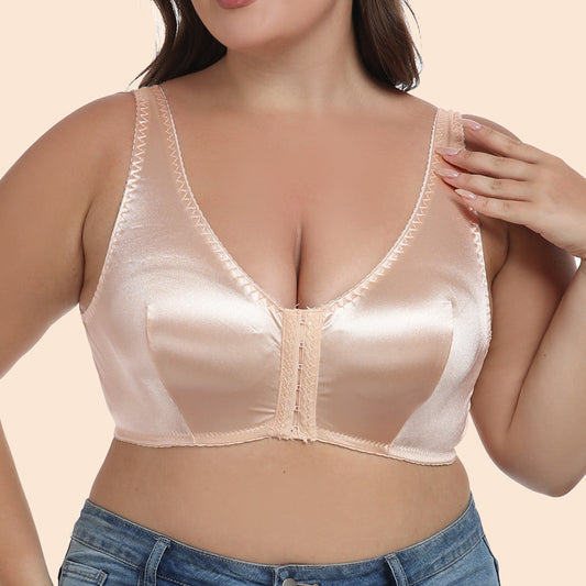 Freedombeauty | Ultra-Thin Sponge-Free Gentle Satin Front Button plus Size Bra Women's European and American Sleep Vest Underwear
