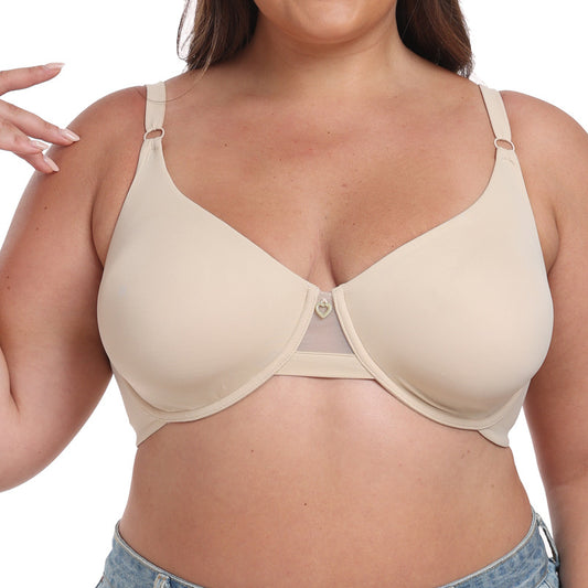 Freedombeauty | Solid Color Full Cup with Steel Ring Ultra-Thin Ice Silk Seamless Big Chest Slimming Bra plus Size Underwear European and American EF