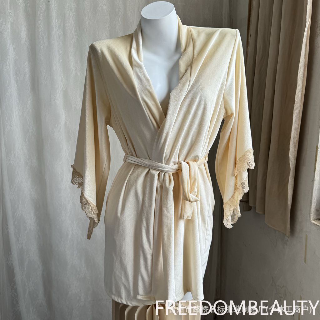 FREEDOMBEAUTY | 8006 velvet nightgown, Korean velvet nightgown, lace nightgown