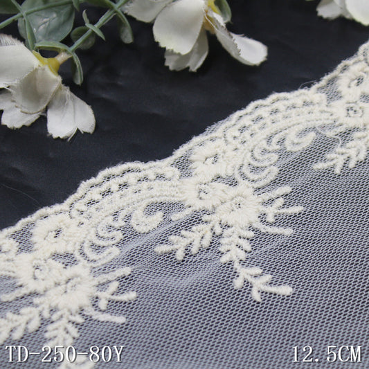 freedombeauty|Single Side Beige French Style Small Flower Cotton Embroidery Lace Trim 12cm Clothing Home Textile Lace Trim Accessories