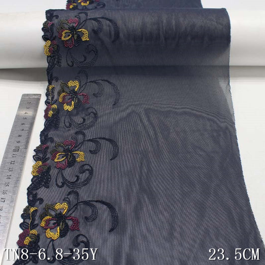 Freedombeauty | Blue Black Polyester Thread Medium Elastic Colorful Flower Embroidery Lace Accessories Curtain Mother Dress Lace