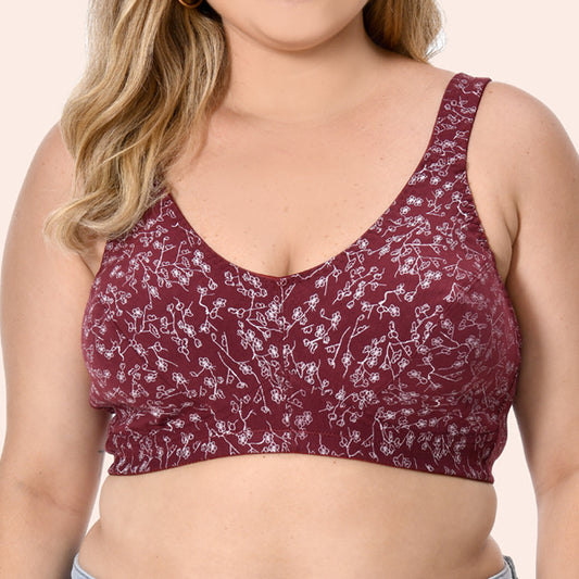 Freedombeauty | Cotton Wireless plus Size Bra Printing Chinese Style Wide Shoulder Strap Comfortable Underwear European and American Bra Def Breathing Bra
