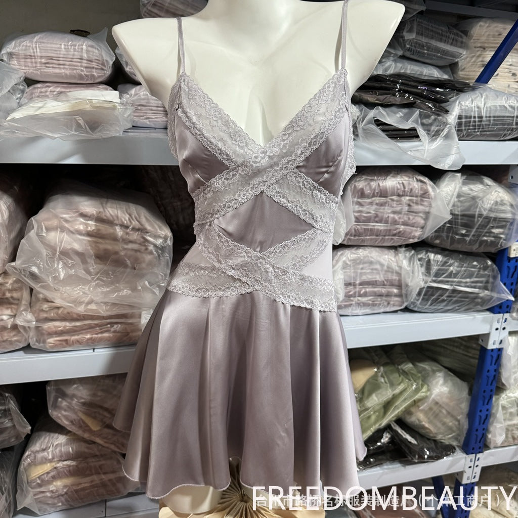 FREEDOMBEAUTY | 71090 Sexy Pure Lace Perspective Seduction Pajamas Plus Chest Pad Suspender Pajamas with Removable Chest Pad